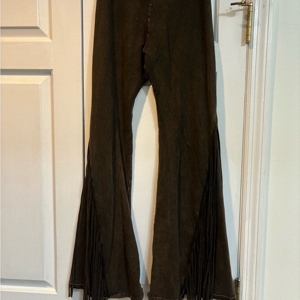 T Party Fashion Dark Brown Fringe Flare Pants